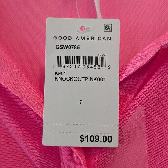 Good American Ruched Sheer Mini Shirt Dress Size 4XL Pink Long Sleeve Button NWT - Picture 6 of 16